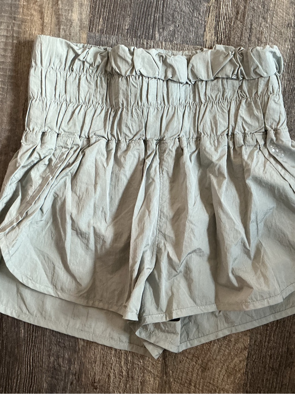 FP Movement by Free People High-Waist Smocked Shorts in Light Gray